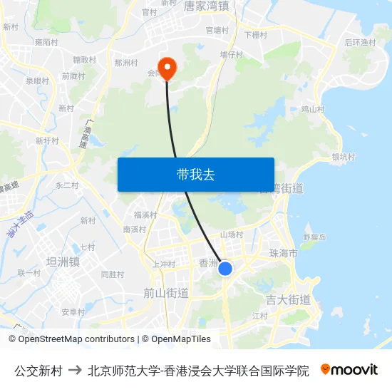 公交新村 to 北京师范大学-香港浸会大学联合国际学院 map