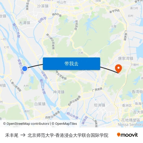 禾丰尾 to 北京师范大学-香港浸会大学联合国际学院 map