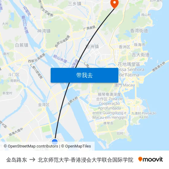 金岛路东 to 北京师范大学-香港浸会大学联合国际学院 map