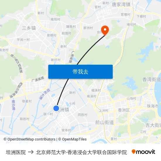 坦洲医院 to 北京师范大学-香港浸会大学联合国际学院 map