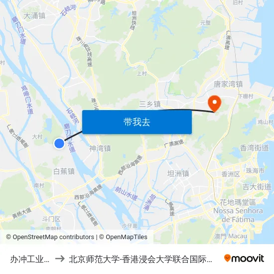 办冲工业园 to 北京师范大学-香港浸会大学联合国际学院 map