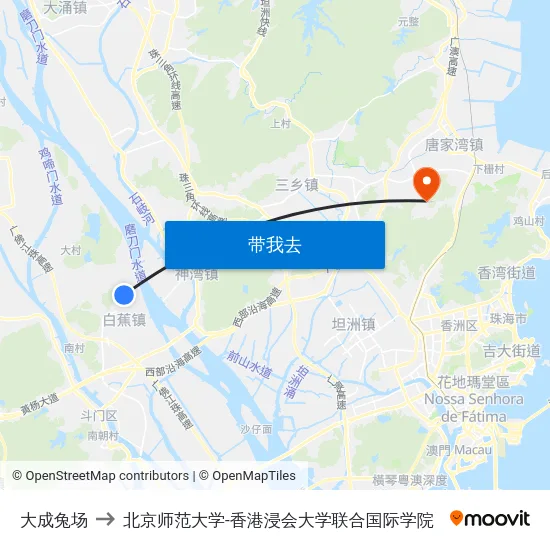 大成兔场 to 北京师范大学-香港浸会大学联合国际学院 map