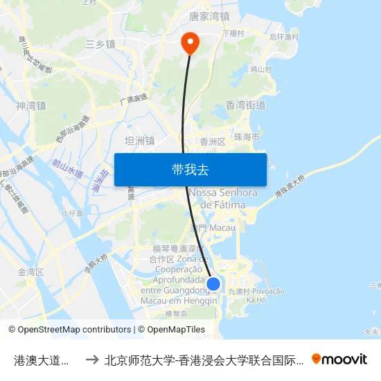 港澳大道路口 to 北京师范大学-香港浸会大学联合国际学院 map