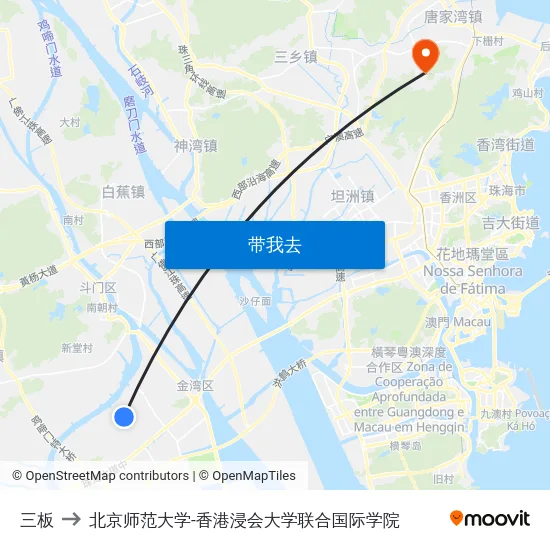 三板 to 北京师范大学-香港浸会大学联合国际学院 map