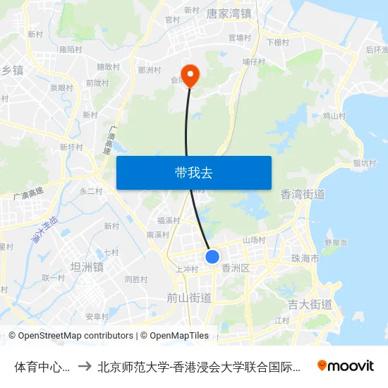 体育中心西 to 北京师范大学-香港浸会大学联合国际学院 map