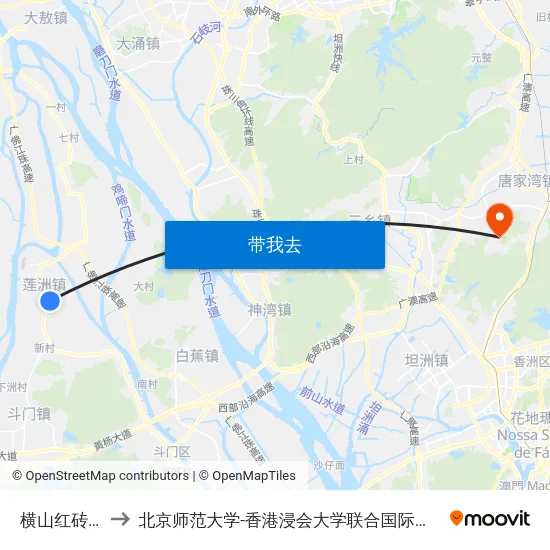 横山红砖场 to 北京师范大学-香港浸会大学联合国际学院 map