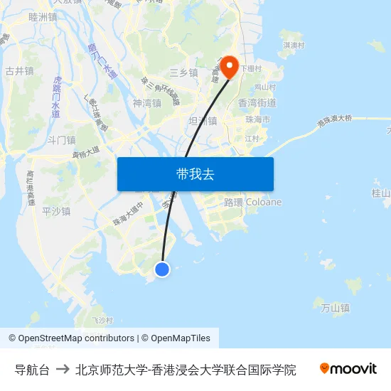 导航台 to 北京师范大学-香港浸会大学联合国际学院 map