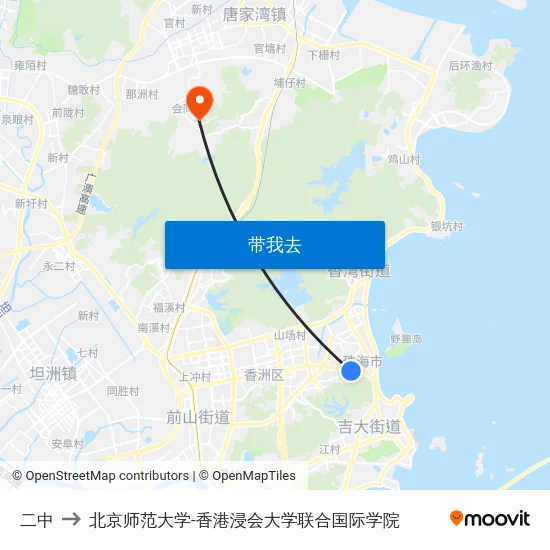 二中 to 北京师范大学-香港浸会大学联合国际学院 map