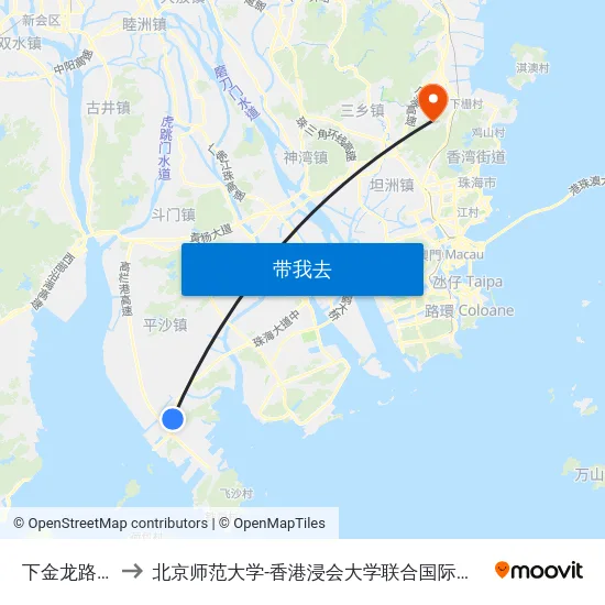 下金龙路口 to 北京师范大学-香港浸会大学联合国际学院 map