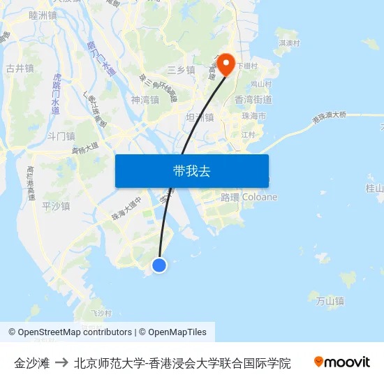 金沙滩 to 北京师范大学-香港浸会大学联合国际学院 map