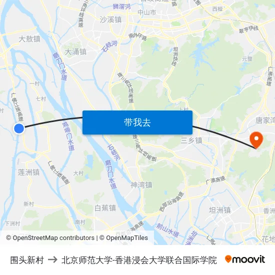 围头新村 to 北京师范大学-香港浸会大学联合国际学院 map