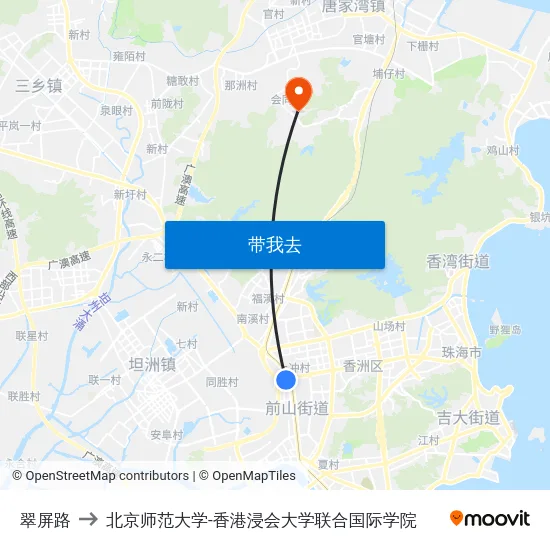 翠屏路 to 北京师范大学-香港浸会大学联合国际学院 map