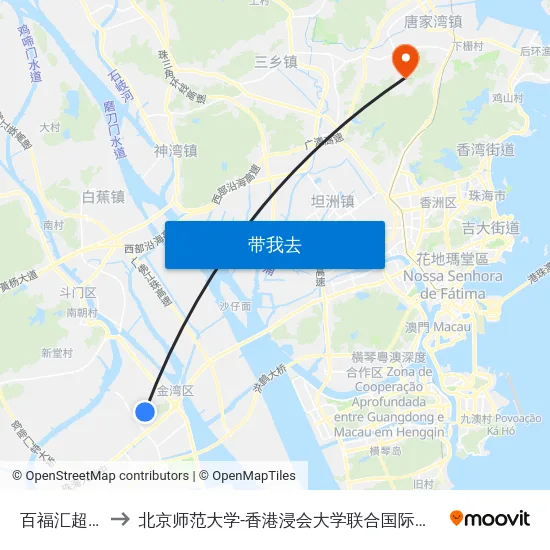 百福汇超市 to 北京师范大学-香港浸会大学联合国际学院 map