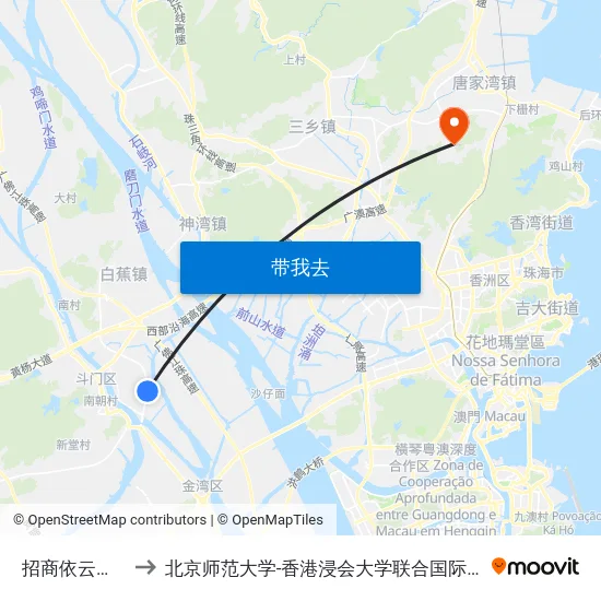 招商依云华府 to 北京师范大学-香港浸会大学联合国际学院 map