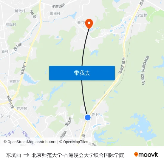 东坑西 to 北京师范大学-香港浸会大学联合国际学院 map