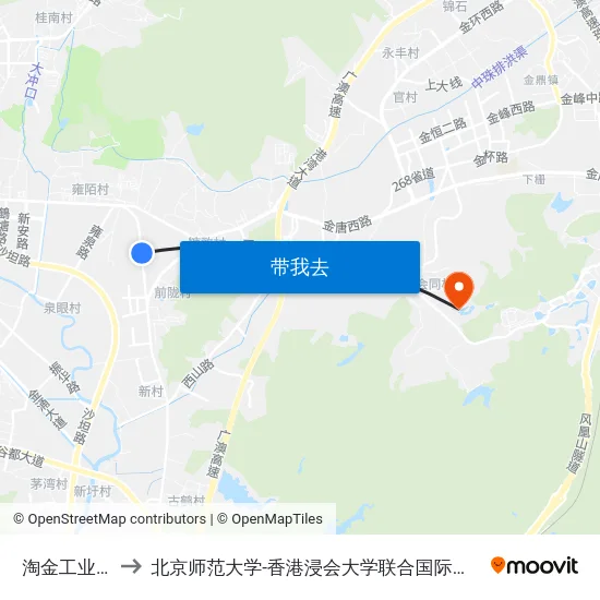 淘金工业区 to 北京师范大学-香港浸会大学联合国际学院 map