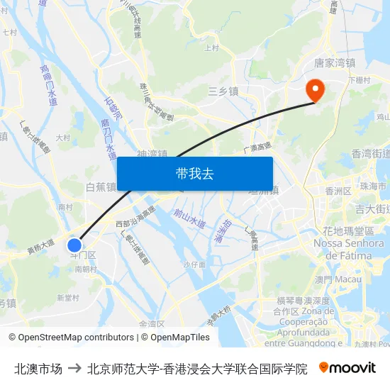 北澳市场 to 北京师范大学-香港浸会大学联合国际学院 map