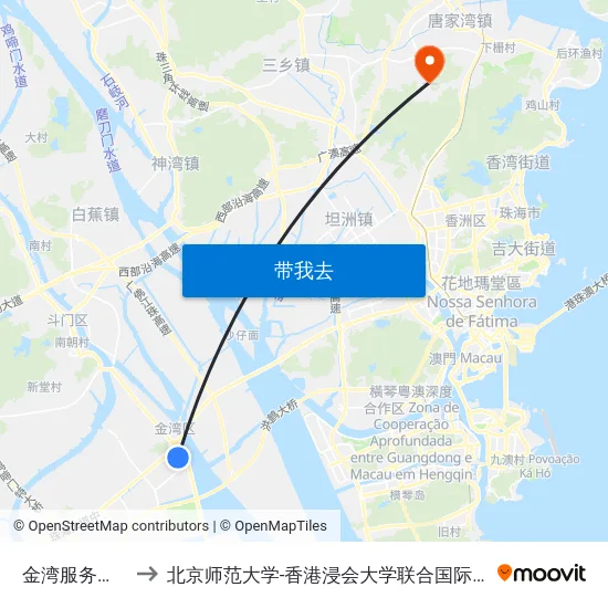 金湾服务大厅 to 北京师范大学-香港浸会大学联合国际学院 map