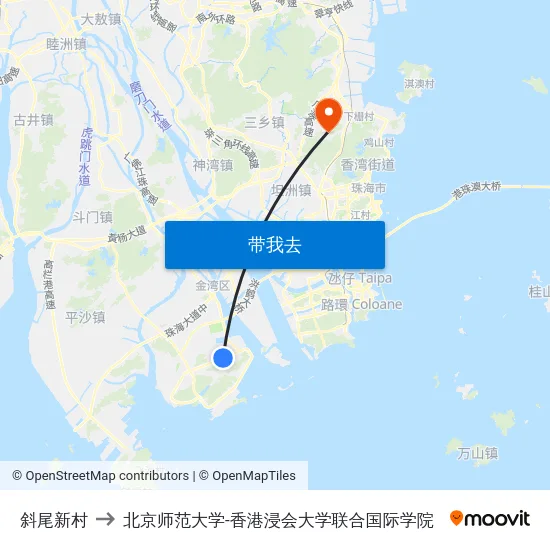 斜尾新村 to 北京师范大学-香港浸会大学联合国际学院 map