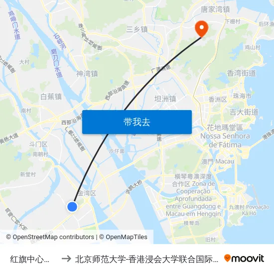 红旗中心广场 to 北京师范大学-香港浸会大学联合国际学院 map