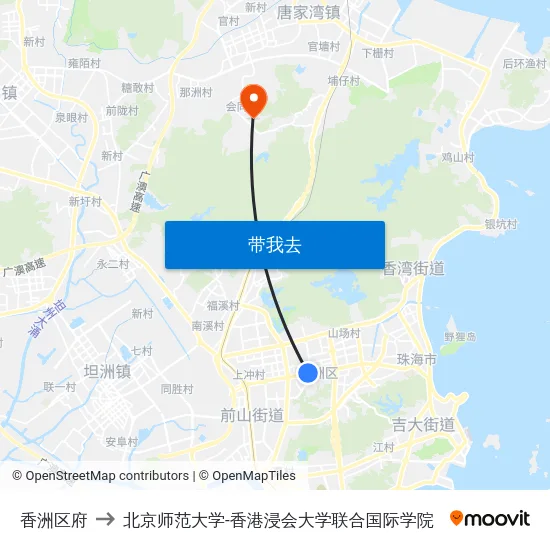 香洲区府 to 北京师范大学-香港浸会大学联合国际学院 map