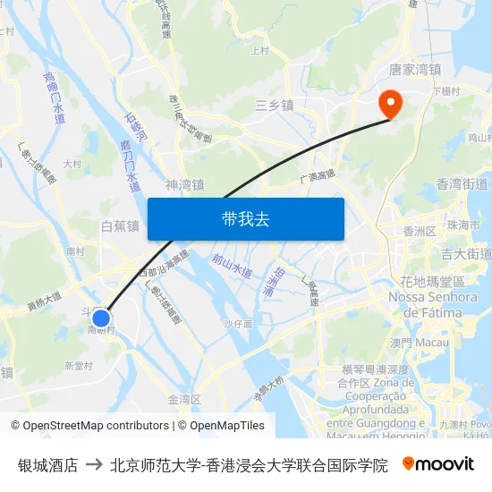 银城酒店 to 北京师范大学-香港浸会大学联合国际学院 map