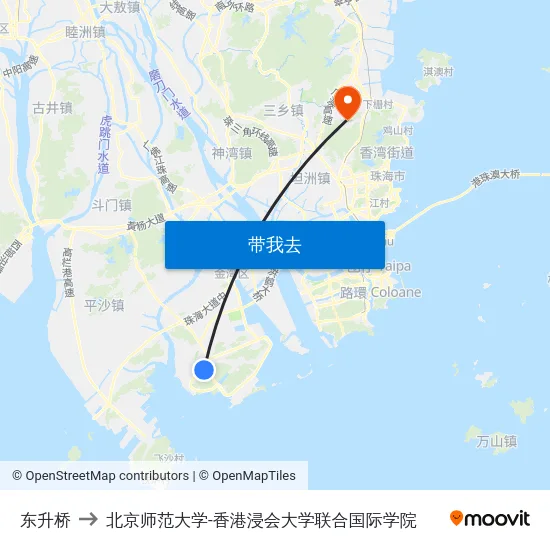 东升桥 to 北京师范大学-香港浸会大学联合国际学院 map