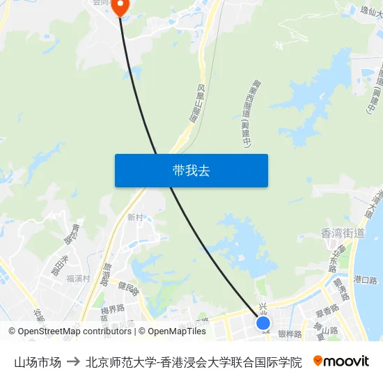 山场市场 to 北京师范大学-香港浸会大学联合国际学院 map