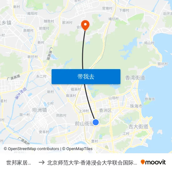 世邦家居世界 to 北京师范大学-香港浸会大学联合国际学院 map
