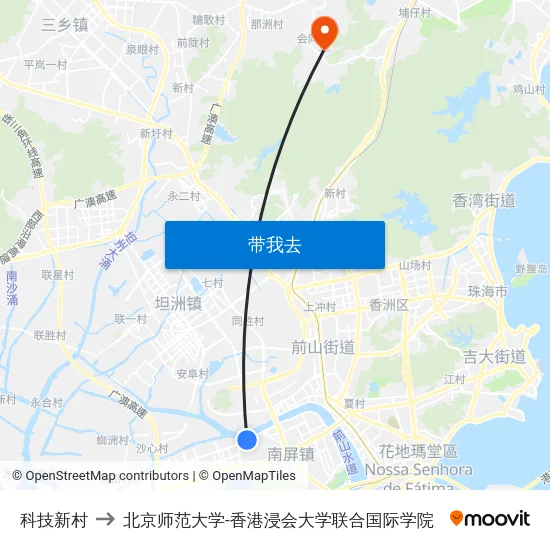 科技新村 to 北京师范大学-香港浸会大学联合国际学院 map