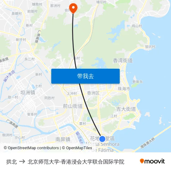 拱北 to 北京师范大学-香港浸会大学联合国际学院 map