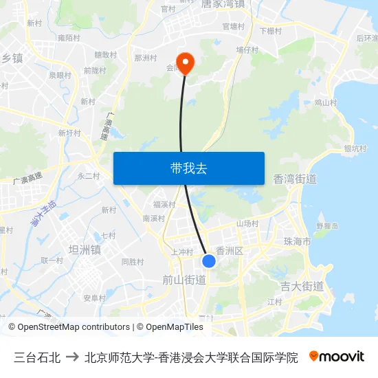 三台石北 to 北京师范大学-香港浸会大学联合国际学院 map