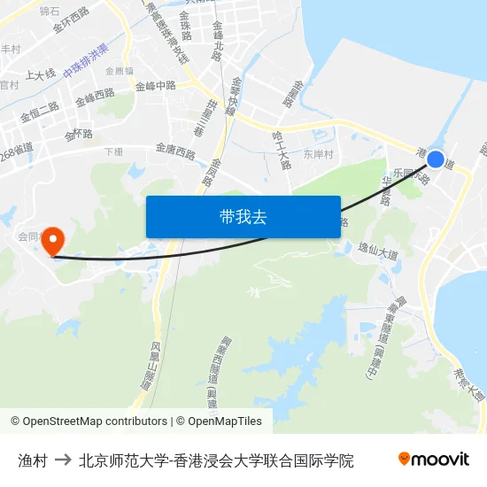 渔村 to 北京师范大学-香港浸会大学联合国际学院 map