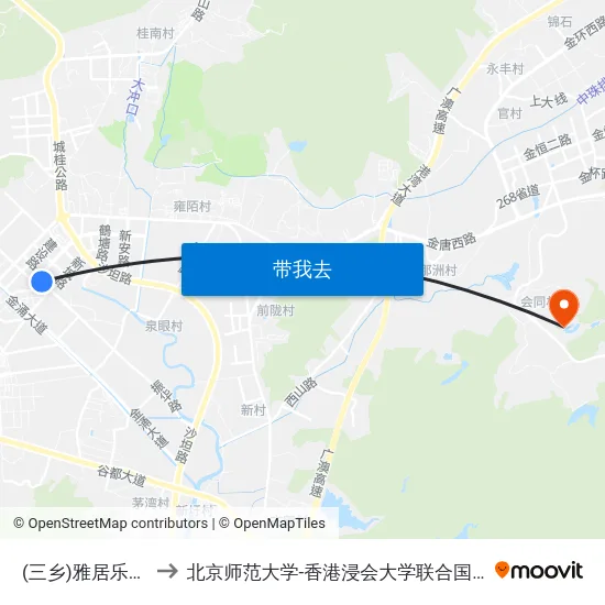 (三乡)雅居乐车站 to 北京师范大学-香港浸会大学联合国际学院 map