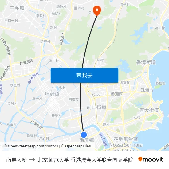 南屏大桥 to 北京师范大学-香港浸会大学联合国际学院 map