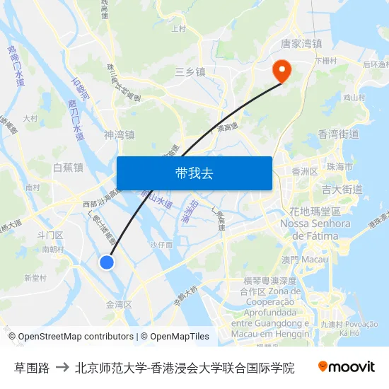 草围路 to 北京师范大学-香港浸会大学联合国际学院 map