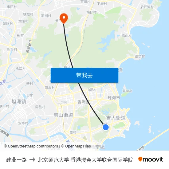 建业一路 to 北京师范大学-香港浸会大学联合国际学院 map