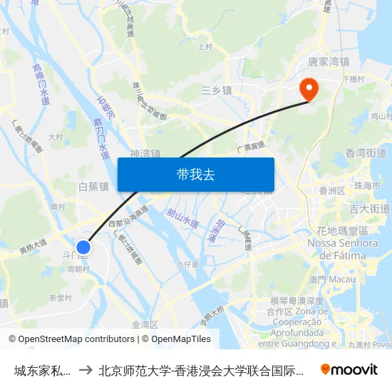 城东家私城 to 北京师范大学-香港浸会大学联合国际学院 map
