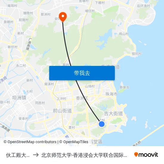 伙工殿大厦 to 北京师范大学-香港浸会大学联合国际学院 map