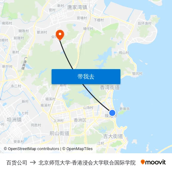 百货公司 to 北京师范大学-香港浸会大学联合国际学院 map