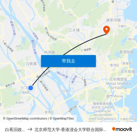 白蕉旧政府 to 北京师范大学-香港浸会大学联合国际学院 map