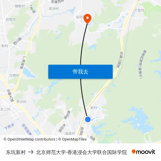 东坑新村 to 北京师范大学-香港浸会大学联合国际学院 map