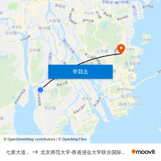 七星大道东 to 北京师范大学-香港浸会大学联合国际学院 map
