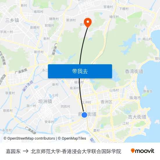 嘉园东 to 北京师范大学-香港浸会大学联合国际学院 map