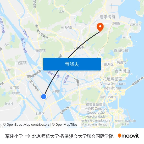 军建小学 to 北京师范大学-香港浸会大学联合国际学院 map