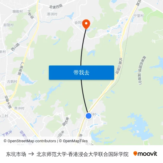 东坑市场 to 北京师范大学-香港浸会大学联合国际学院 map