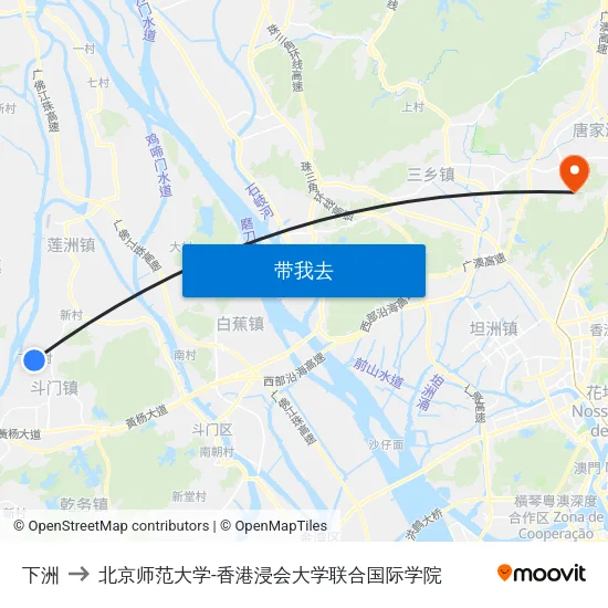 下洲 to 北京师范大学-香港浸会大学联合国际学院 map