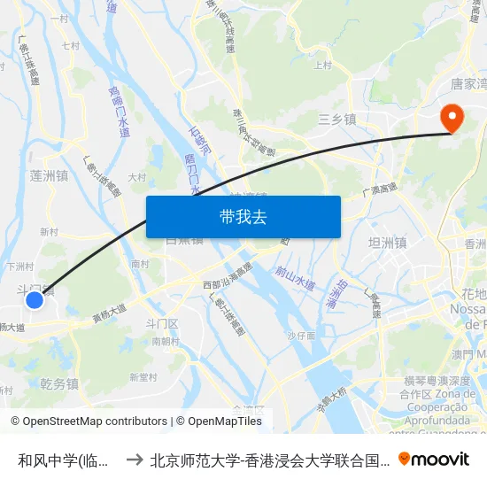 和风中学(临时站) to 北京师范大学-香港浸会大学联合国际学院 map