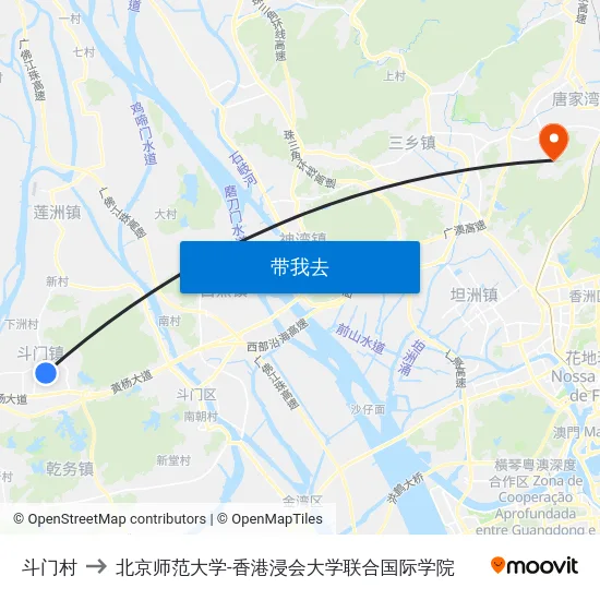斗门村 to 北京师范大学-香港浸会大学联合国际学院 map