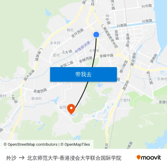 外沙 to 北京师范大学-香港浸会大学联合国际学院 map